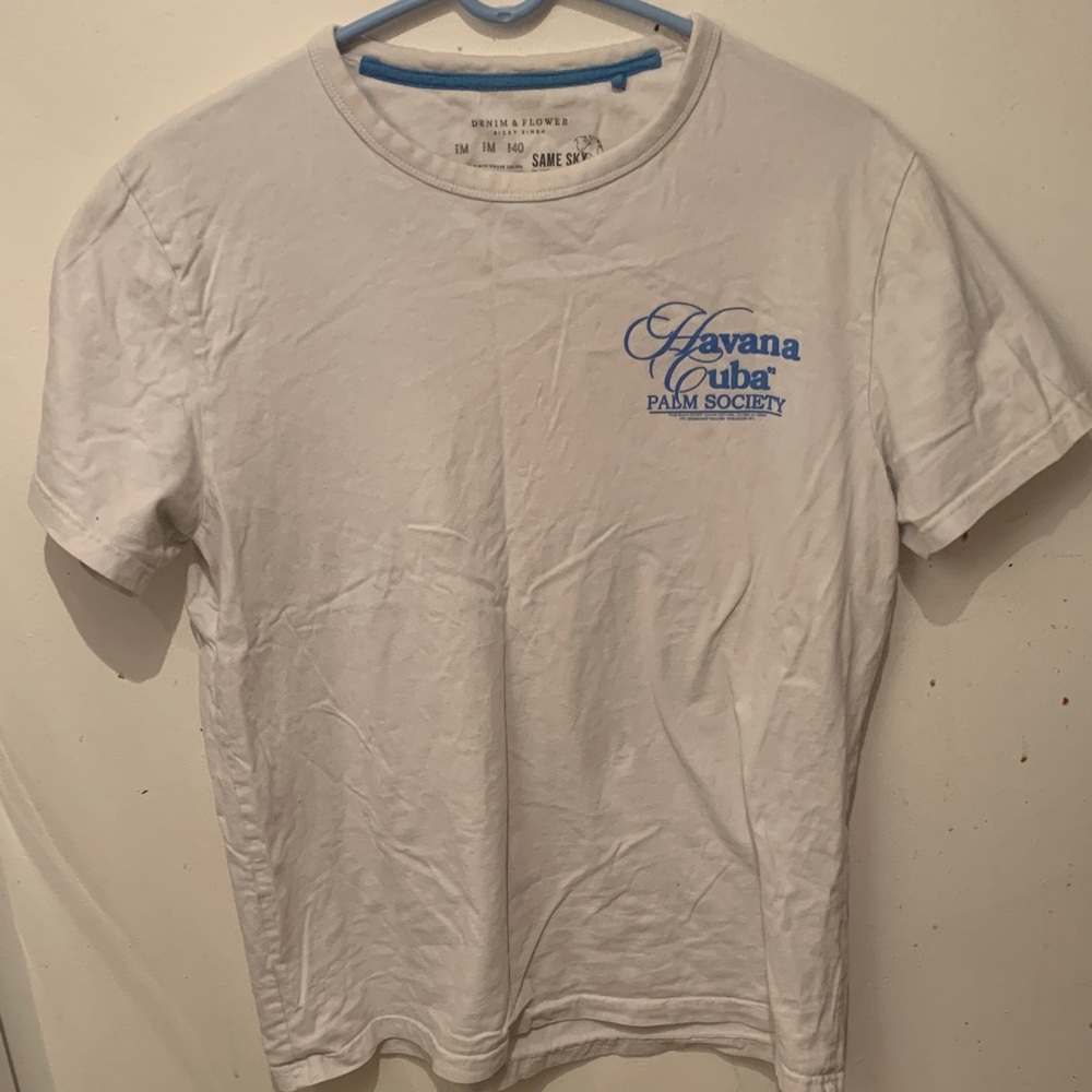 Denim Flowers Ricky Singh Havana Cuba Palm Society Thick White Cotton Tee SZ M